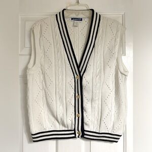Vintage 1990’s  Pendleton white cable knit varsity stripe sweater vest in size M